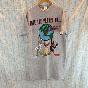 Vintage Gray Looney Tunes Graphic Nightgown T-Shirt - One Size